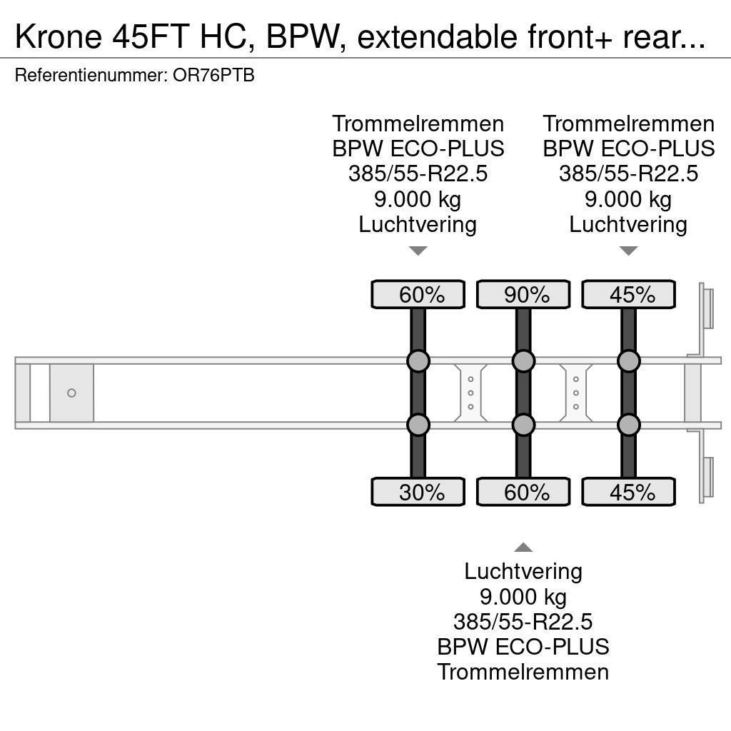 Krone 45FT HC, BPW, extendable front+ rear+ bumper, NL-c Kontejnerske polprikolice