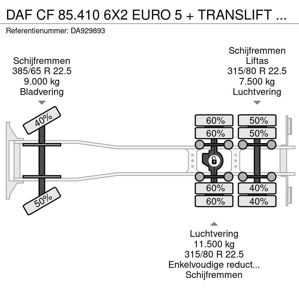 DAF CF 85.410 6X2 EURO 5 + TRANSLIFT CHAIN Kotalni prekucni tovornjaki