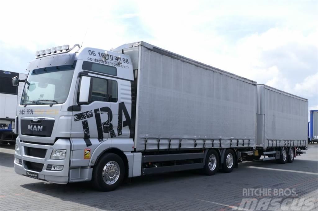 MAN TGX 540 / ZESTAW TANDEM PRZEJAZDOWY / 2 x WINDA ZA Curtainsider trucks