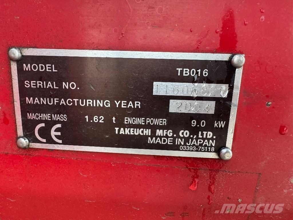 Takeuchi TB 016 Mini bagri <7t