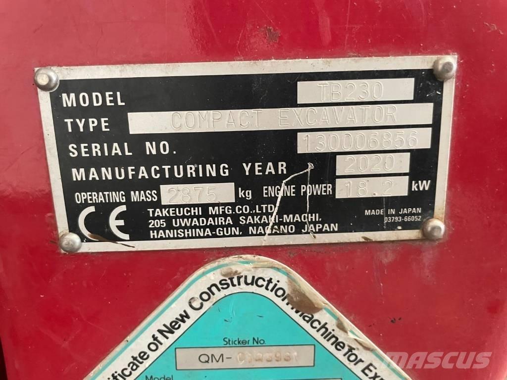 Takeuchi TB 230 Mini bagri <7t