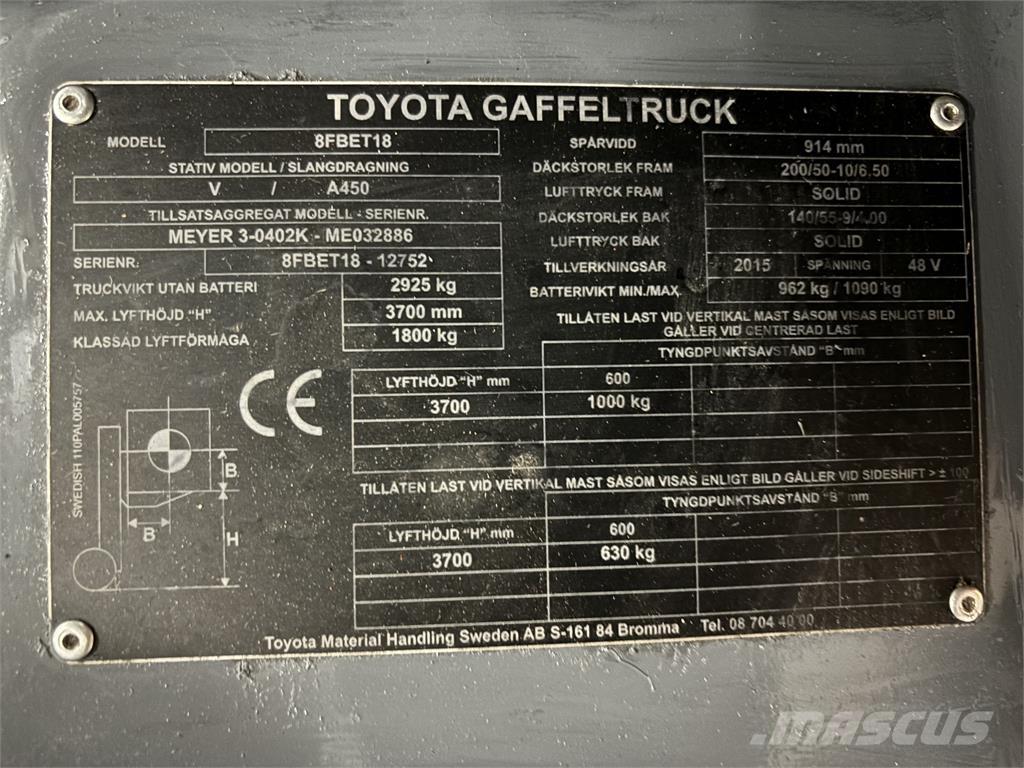 Toyota 8FBET18 Električni viličarji