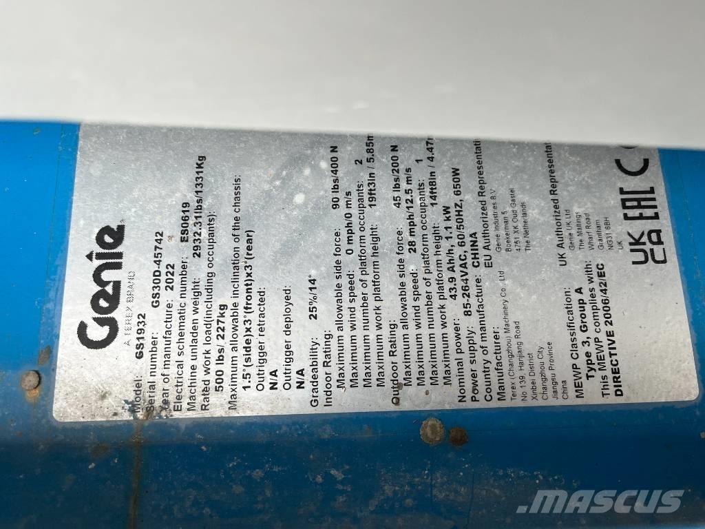 Genie GS 1930E-Drive Škarjaste dvižne ploščadi