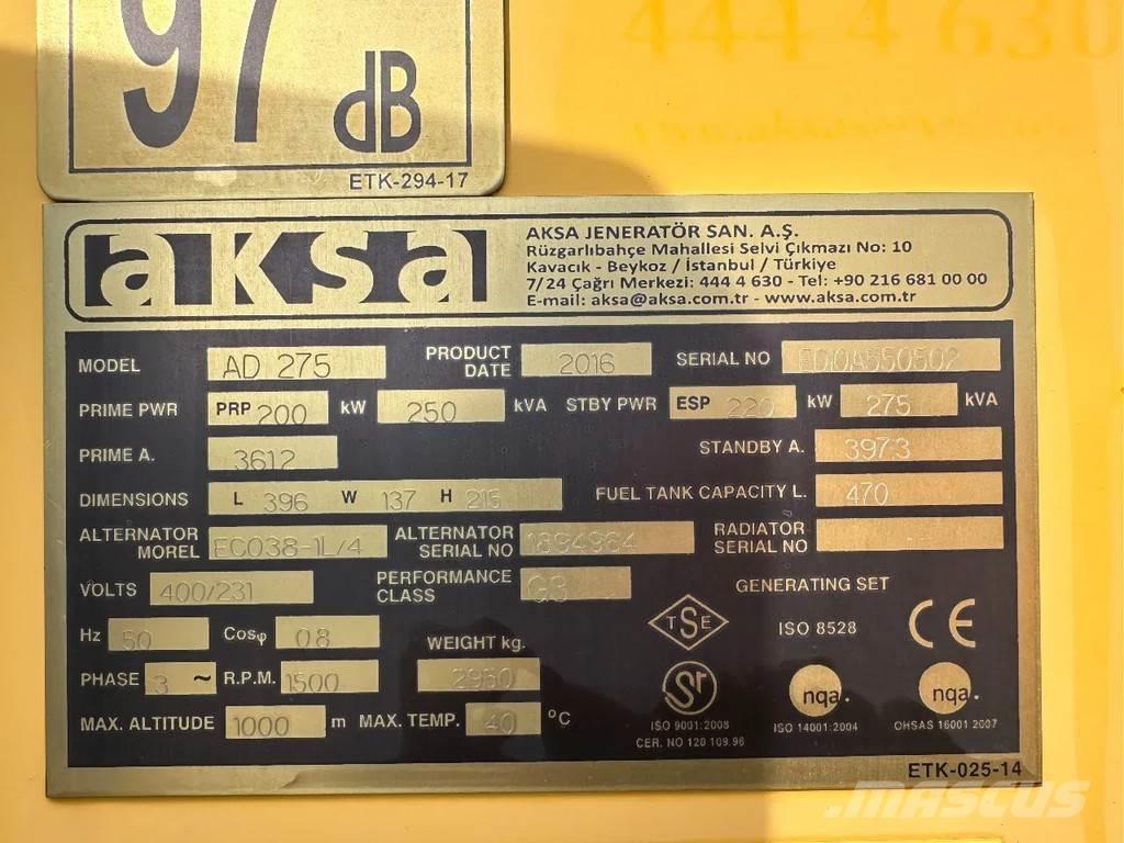 Doosan Aksa AD275 Drugi agregati