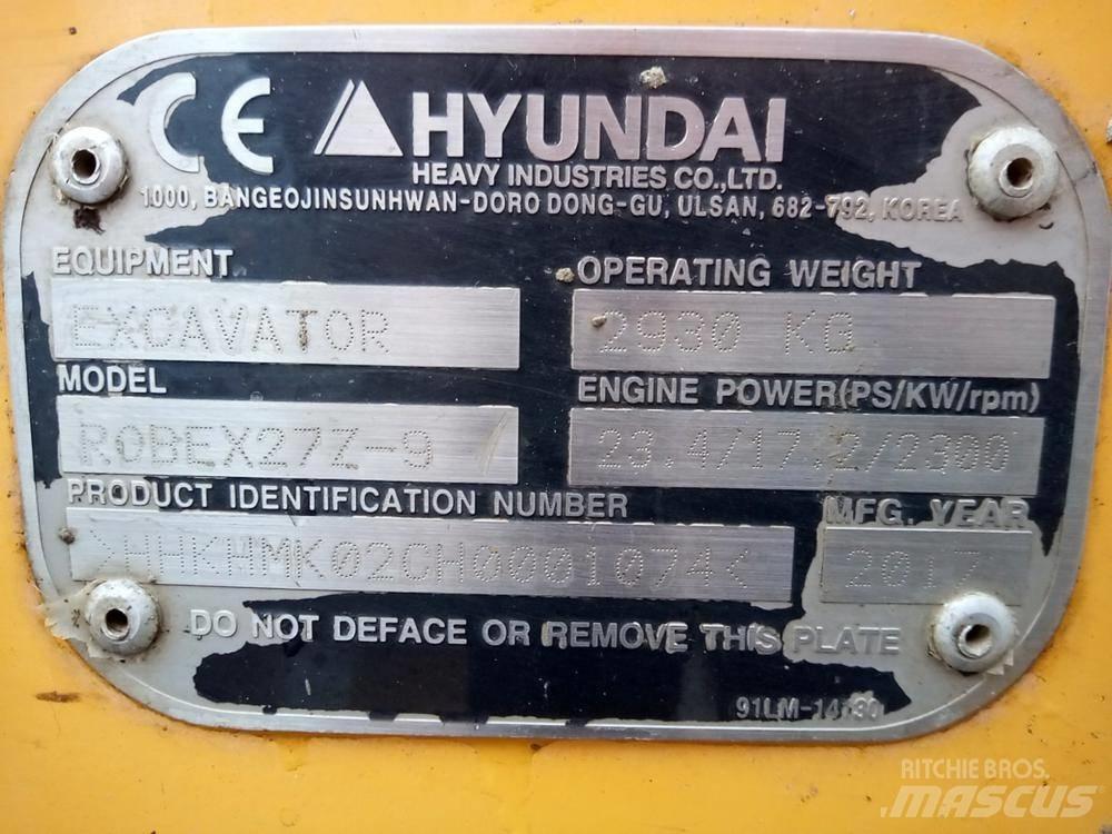 Hyundai Robex 27Z-9 Mini bagri <7t
