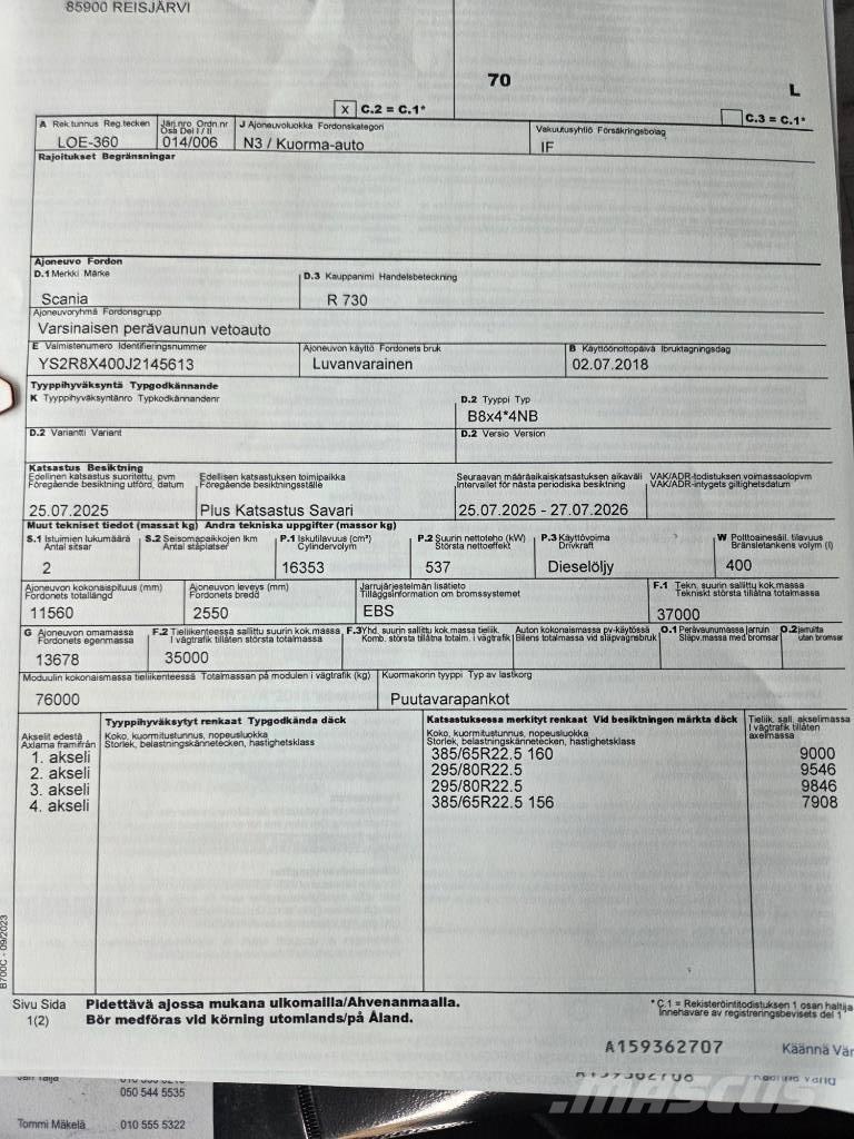 Scania R730 Tovornjaki za hlode