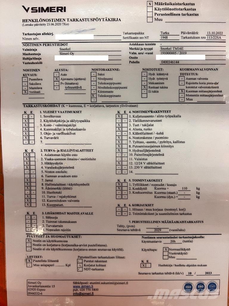 Snorkel tm 16E Škarjaste dvižne ploščadi