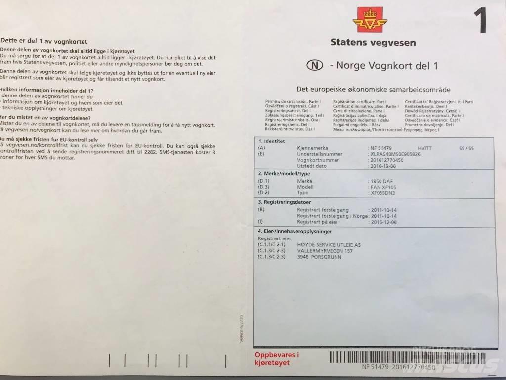 DAF 1850 FAN XF 105 Tovornjaki za prevoz avtomobilov z vitlom
