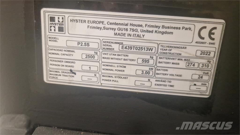 Hyster P2.5S Ročni električni viličar