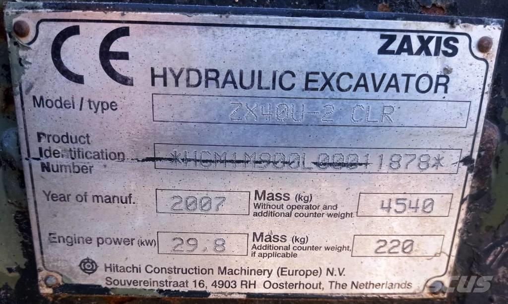 Hitachi ZX 40 U-2 Mini bagri <7t
