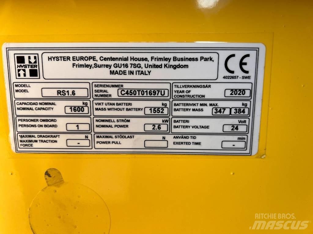 Hyster RS1.6 Samopogonski ročni viličarji
