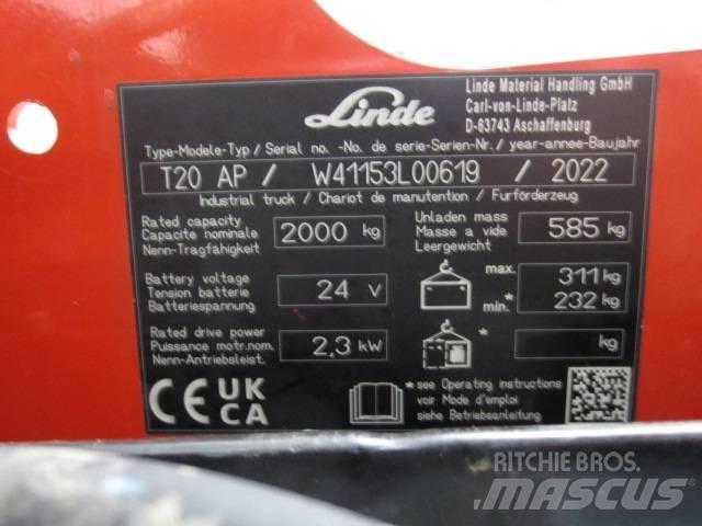 Linde T20AP Električni nizko dvižni viličar s stojiščem