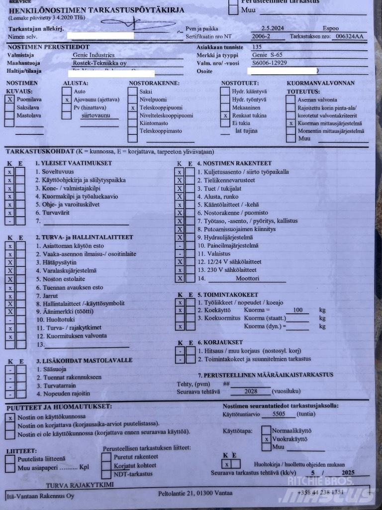 Genie s 65 Zglobne dvižne ploščadi