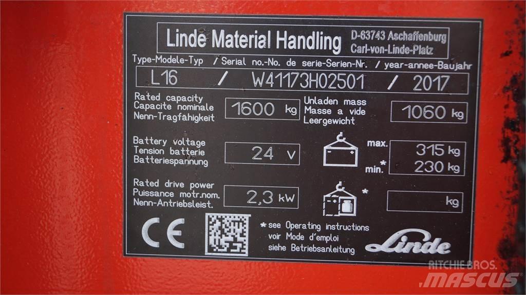 Linde L16i Ročni električni viličar