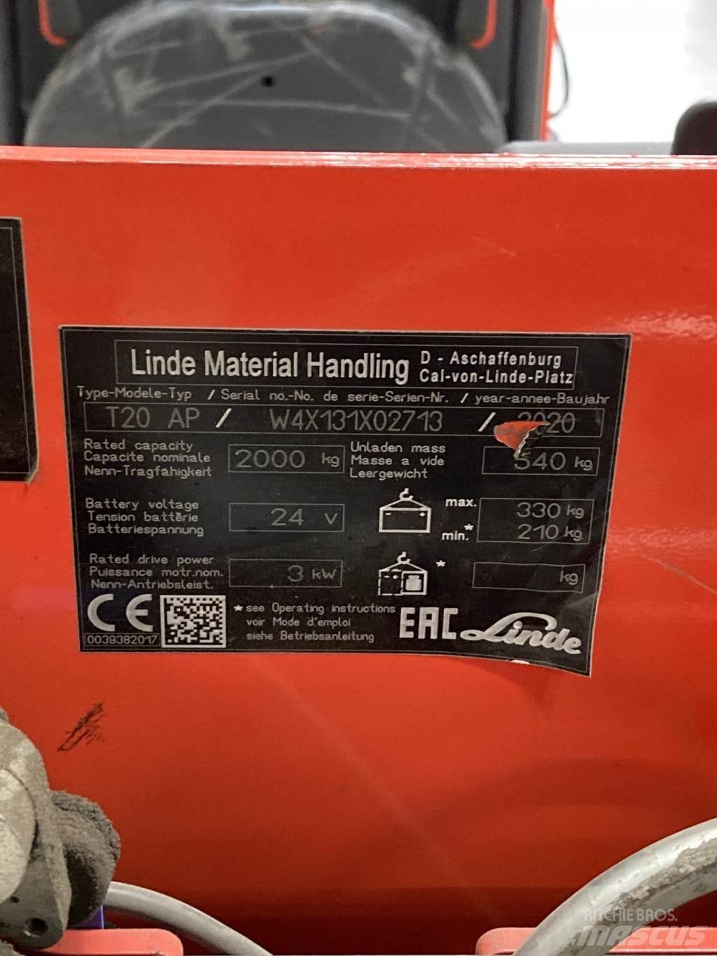 Linde T20AP kurz Električni nizko dvižni viličar