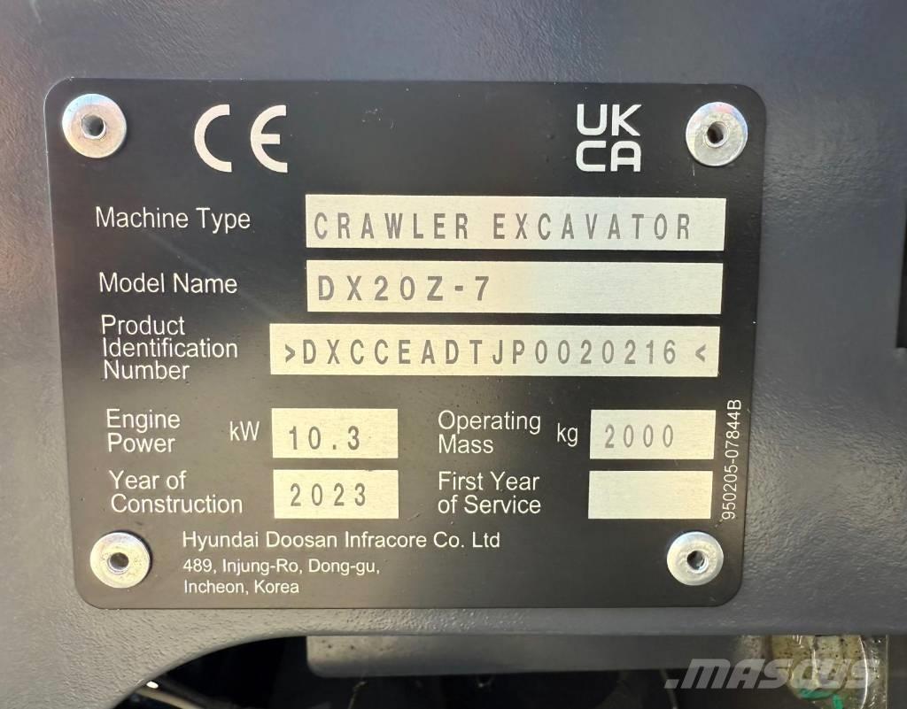 Doosan DX 20 Z-7 Mini bagri <7t