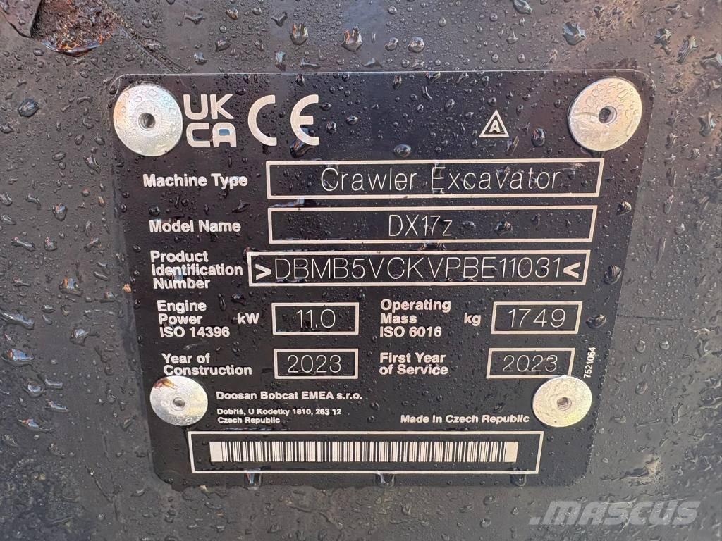 Doosan DX 17 Mini bagri <7t