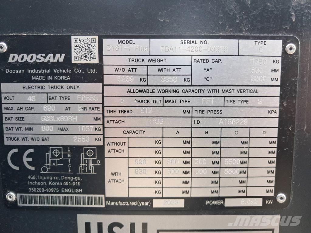 Doosan B18T-7 PLUS Električni viličarji