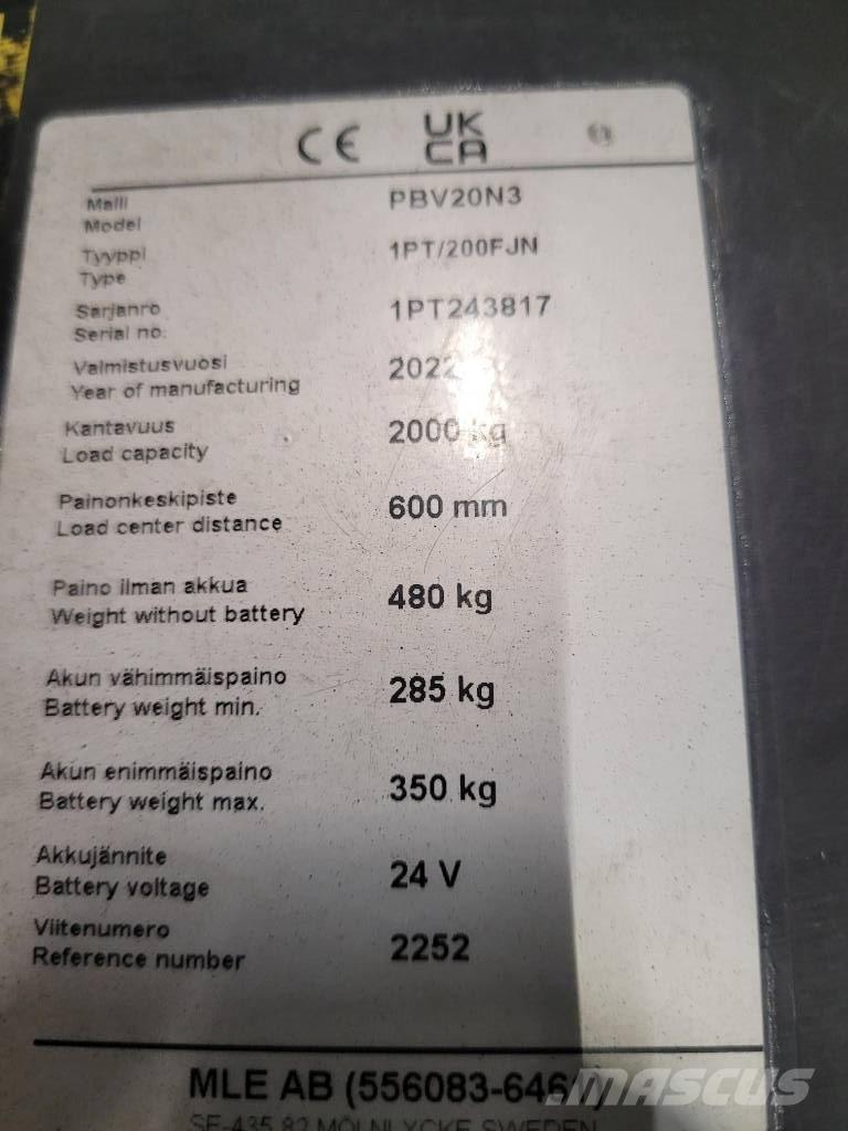 Mitsubishi PBV 20 N3 Električni nizko dvižni viličar s stojiščem