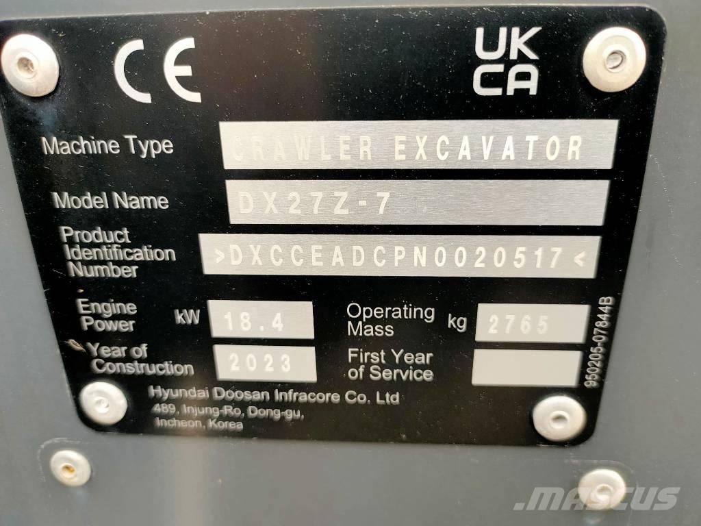 Doosan DX 27 Z Mini bagri <7t