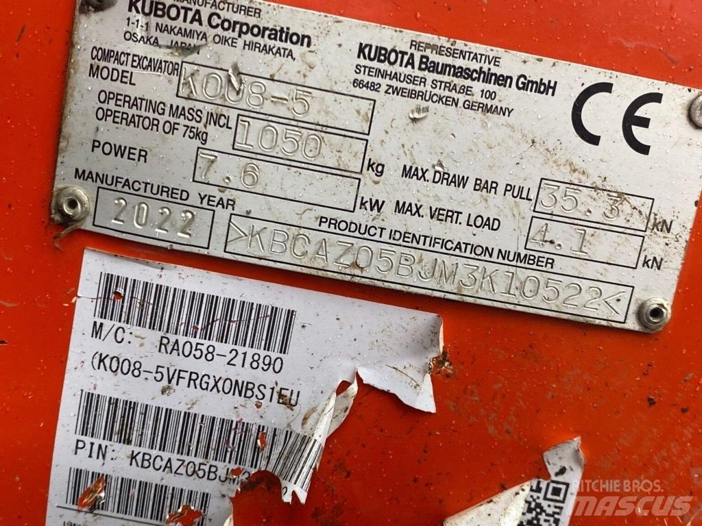 Kubota K008-5 Mini bagri <7t