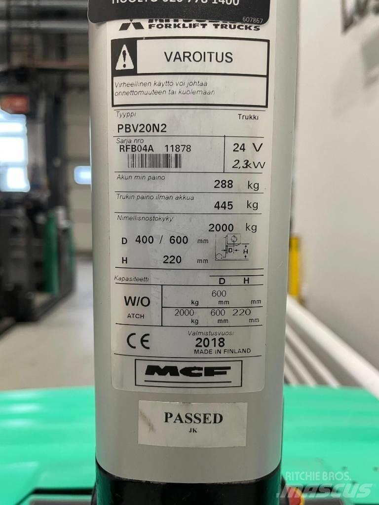 Mitsubishi PBV 20 N2 Električni nizko dvižni viličar s stojiščem