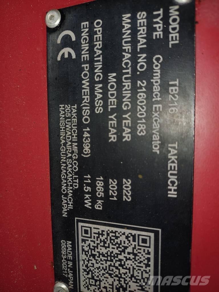 Takeuchi TB 216 Mini bagri <7t