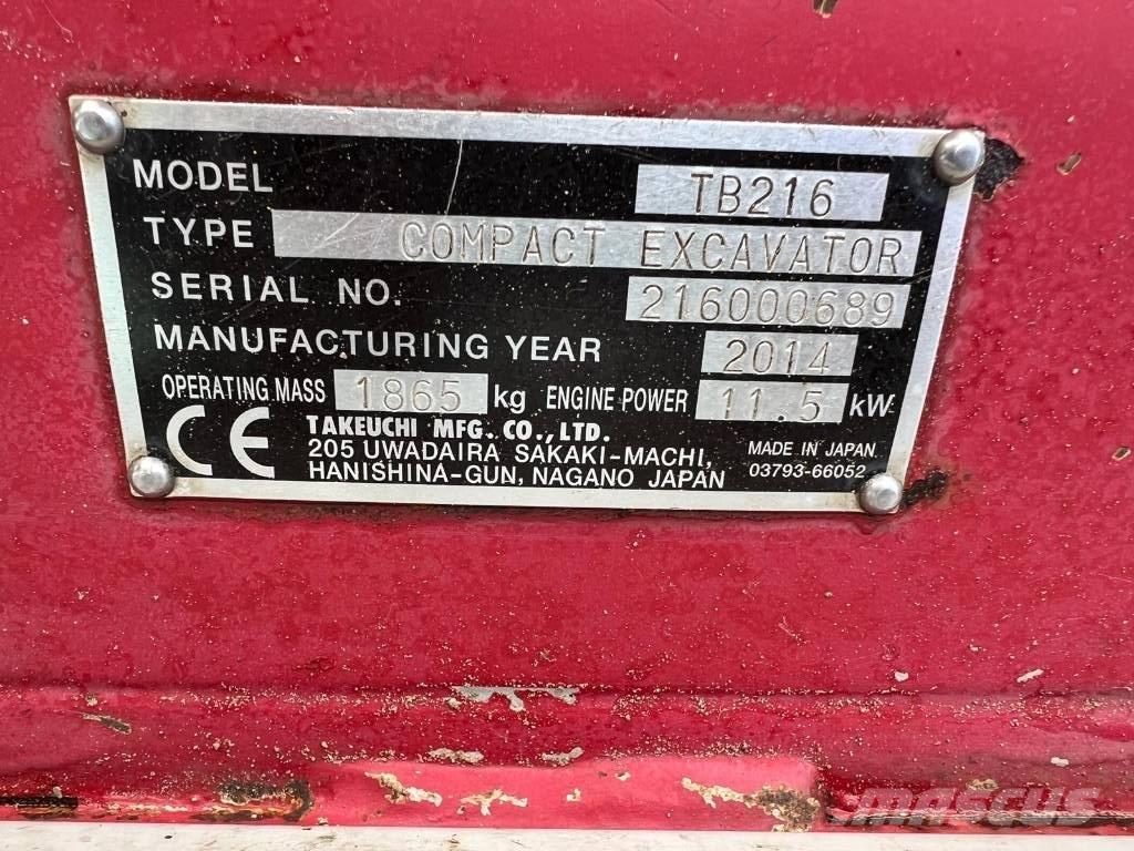 Takeuchi TB 216 Mini bagri <7t
