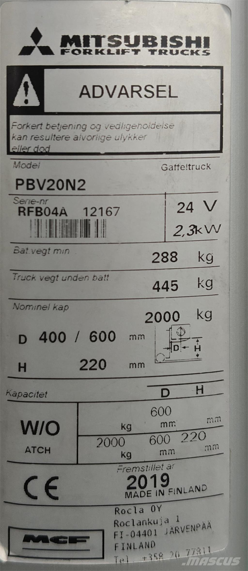 Mitsubishi PBV20N2 Transportni voziček