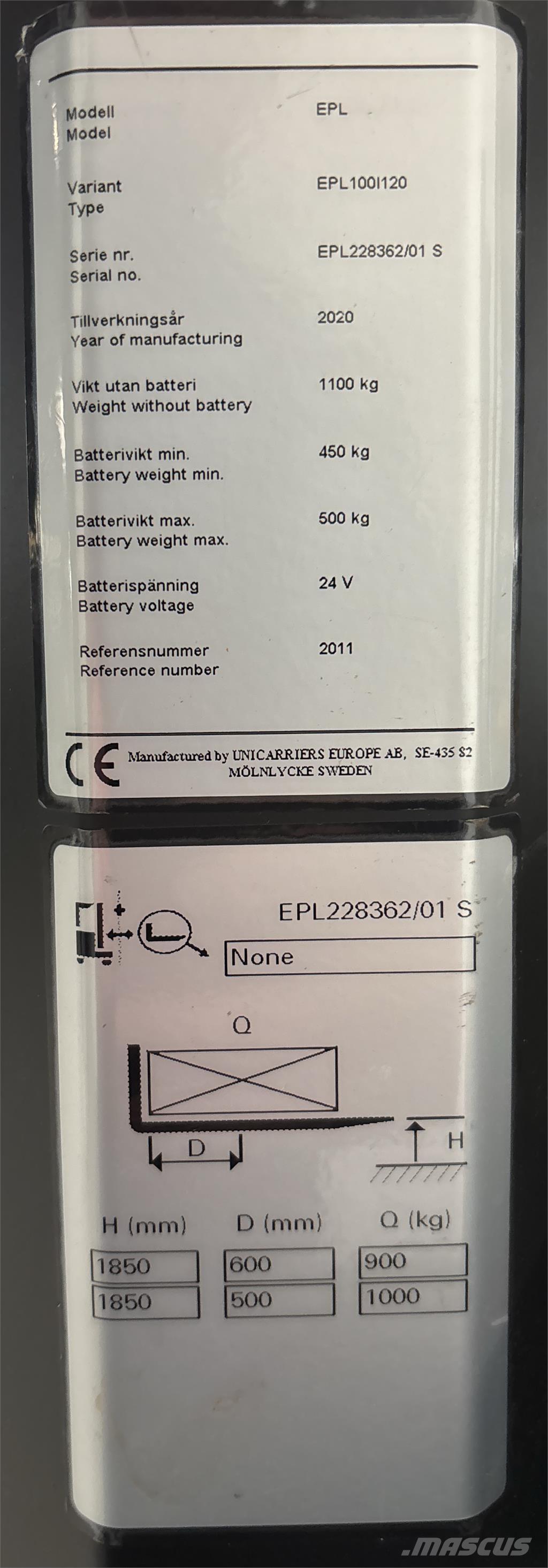 UniCarriers EPL100 Nizko dvižni komisionirni viličar