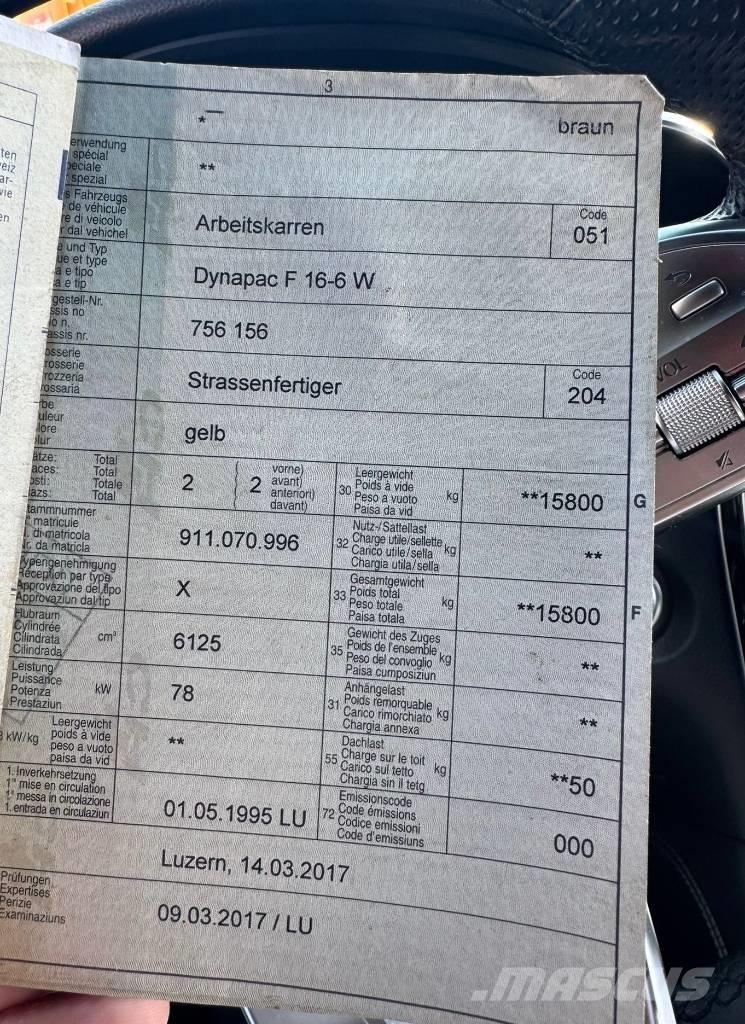Dynapac F 16-6W Asfaltni finišerji