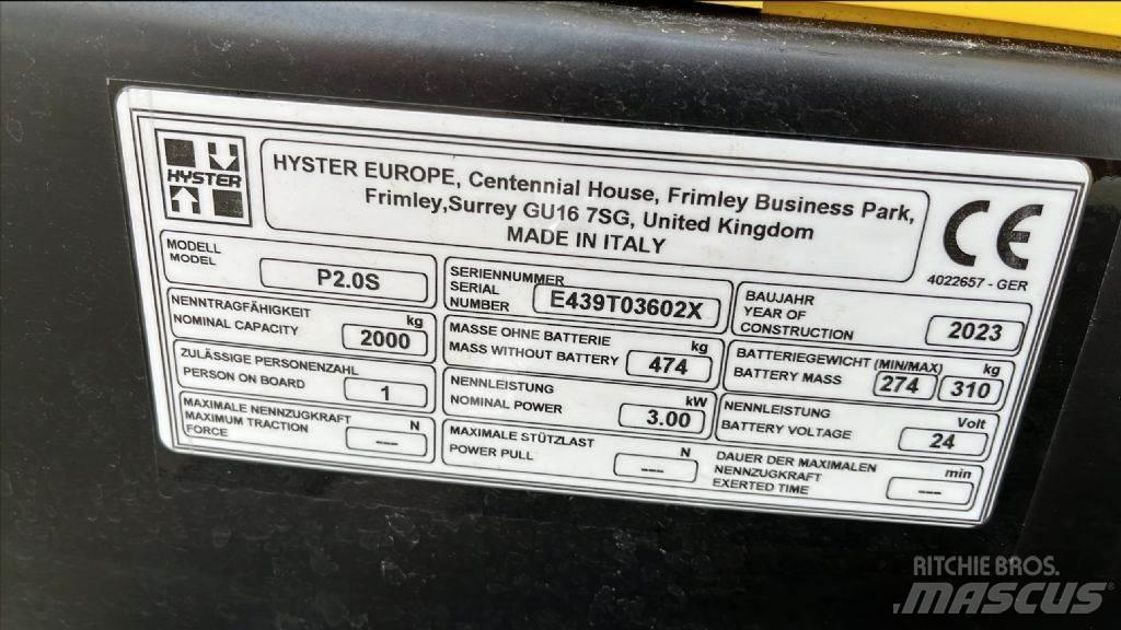 Hyster P 2.0 S Električni nizko dvižni viličar