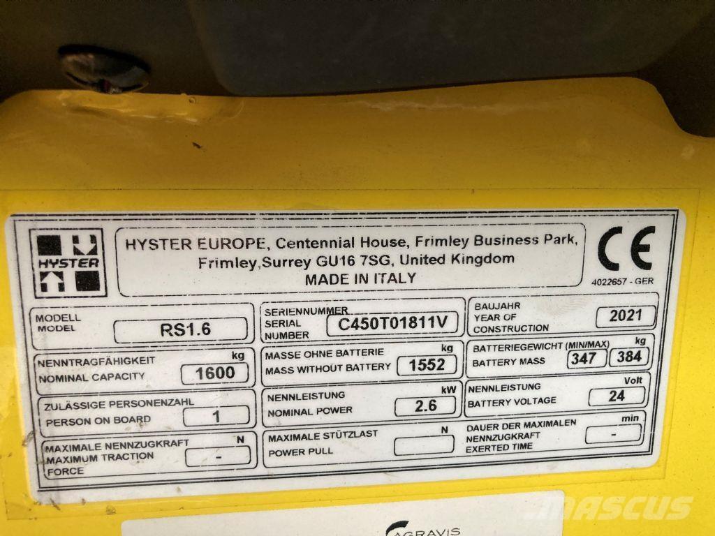 Hyster RS 1.6 IL Samopogonski ročni viličarji