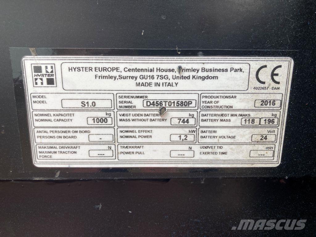 Hyster S 1.0 Ročni električni viličar