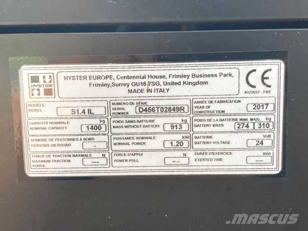 Hyster S 1.4 IL Ročni električni viličar