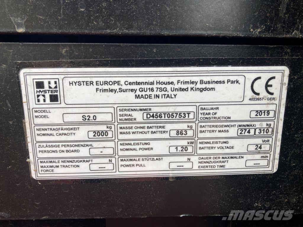 Hyster S 2.0 Ročni električni viličar