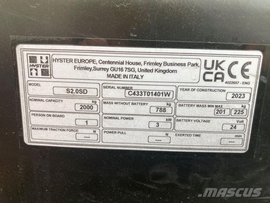 Hyster S 2.0SD Ročni električni viličar