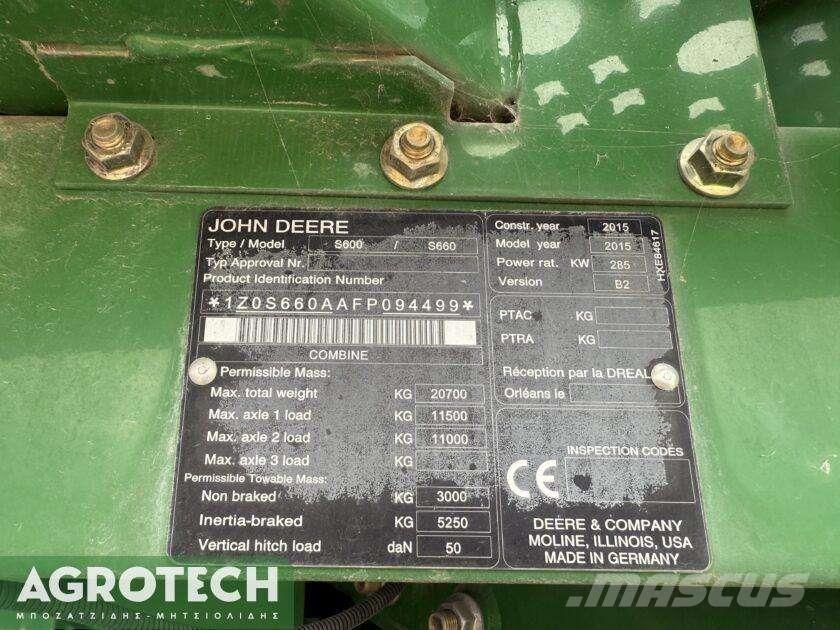 John Deere S660i Traktorji