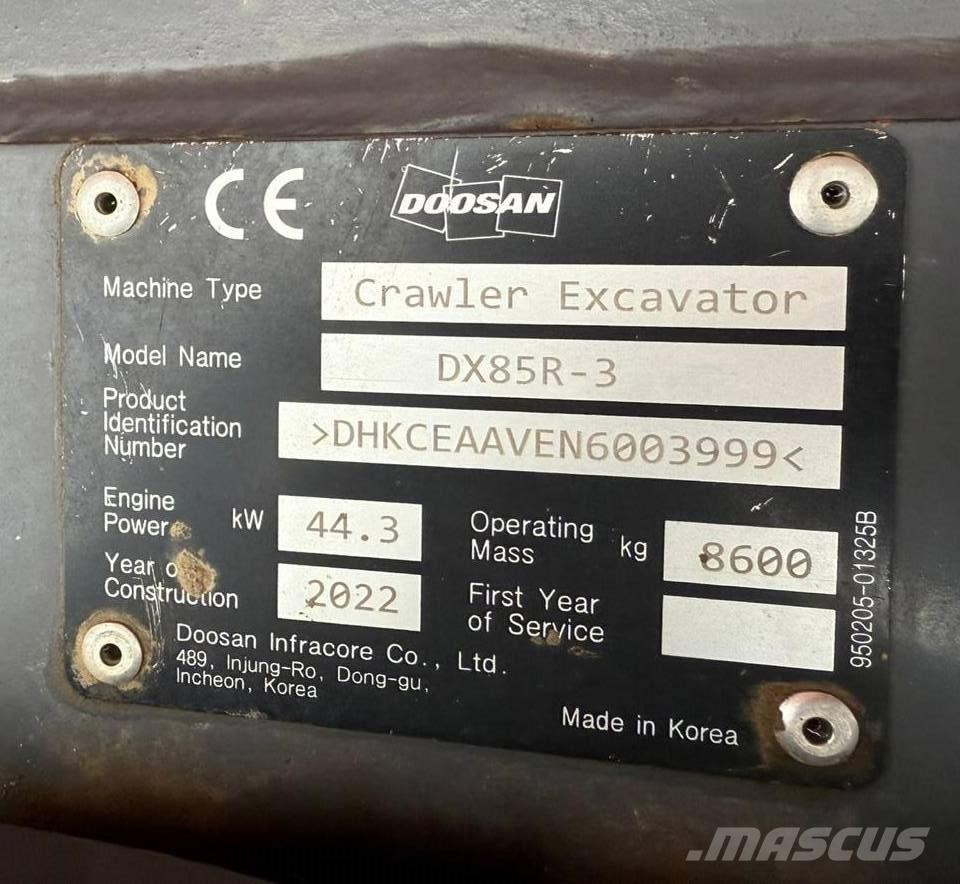 Doosan DX 85 R-3 Midi bagri 7t – 12t