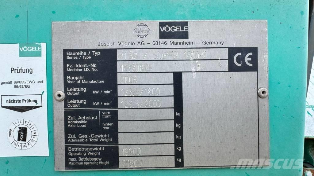 Vögele Super 1800-2 Asfaltni finišerji