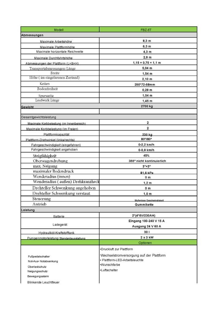 Fronteq FBZ-6T Druga dvigala in dvižne ploščadi