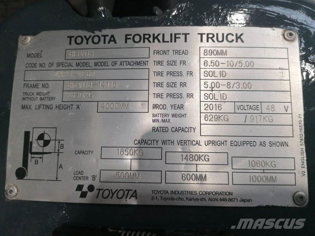 Toyota 8FBN18 Električni viličarji