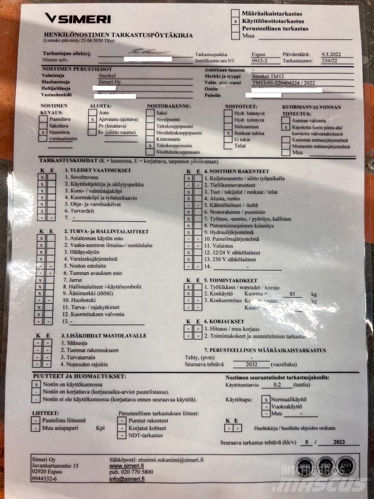 Snorkel TM 12 Vertikalna dvigala