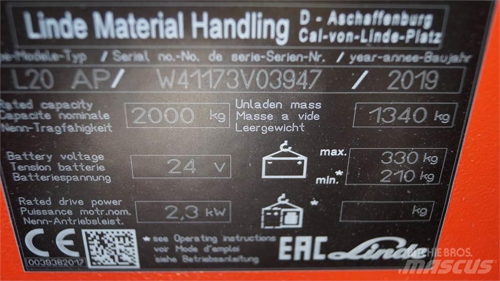 Linde L20APi Ročni električni viličar