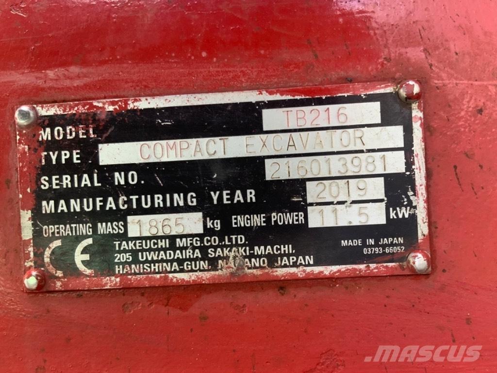 Takeuchi TB 216 Mini bagri <7t