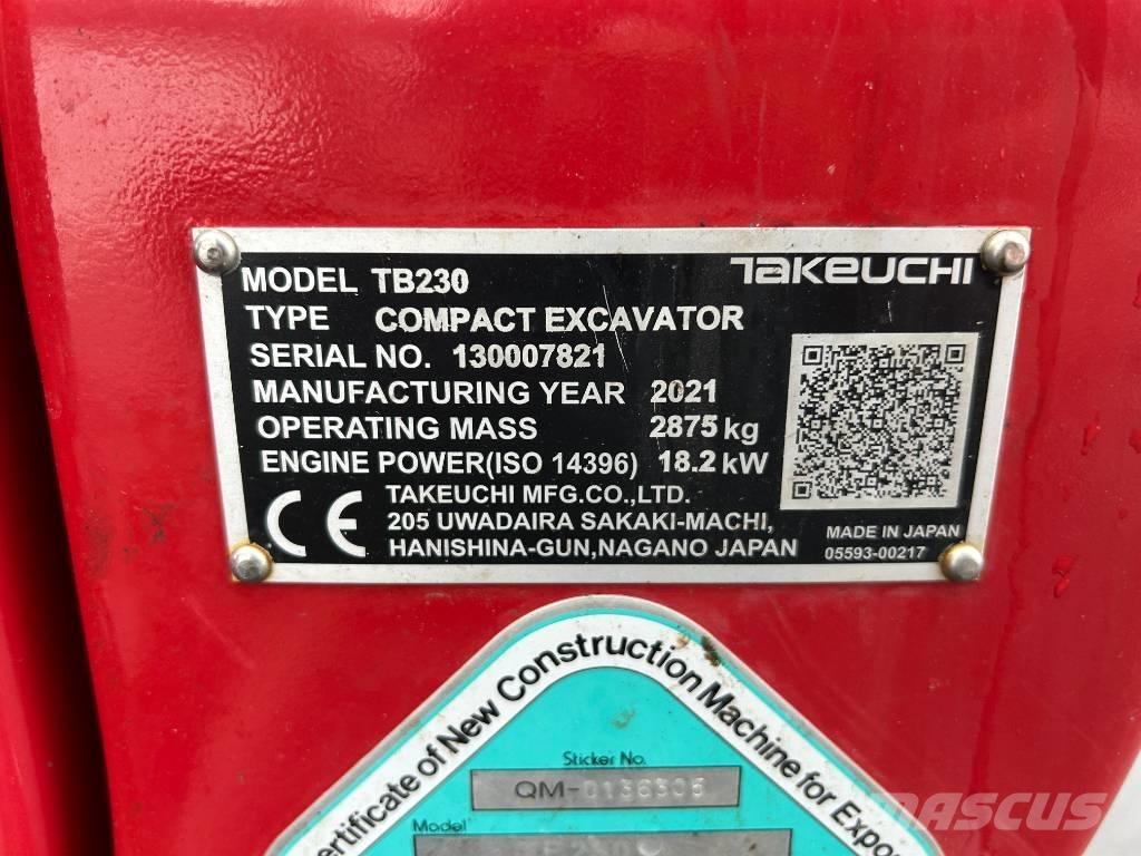Takeuchi TB 230 V3 Mini bagri <7t