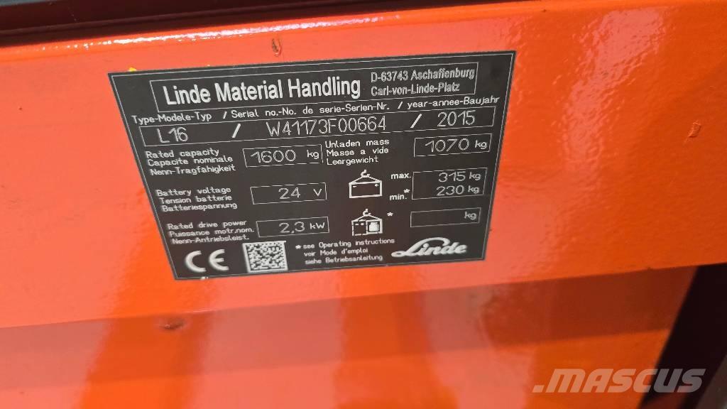 Linde L 16 Ročni električni viličar