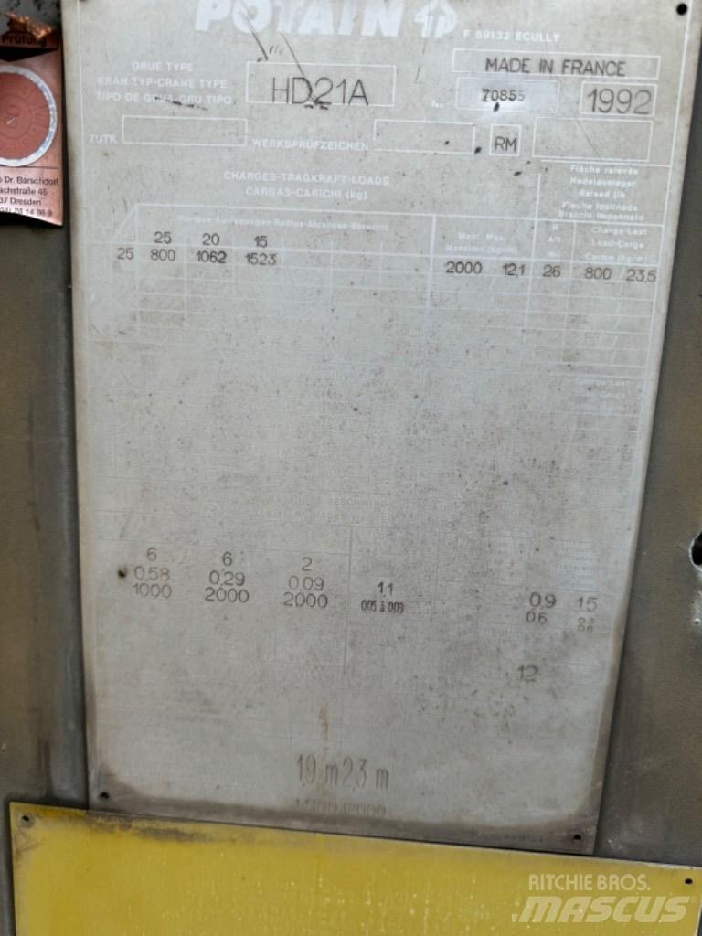 Potain HD 21 A Stolpni žerjavi