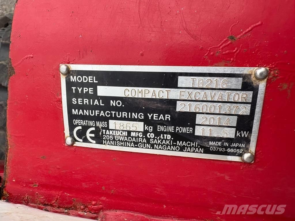 Takeuchi TB 216 Mini bagri <7t