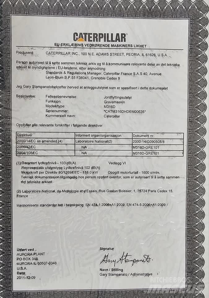CAT M 316 D Bagri na kolesih
